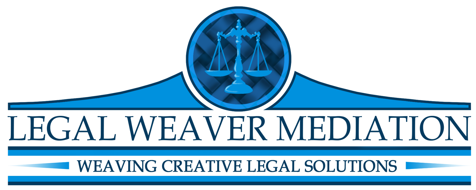 The logo for legal weaver mediation is blue and white