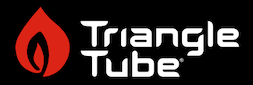 A logo for triangle tube with a red flame on a black background.