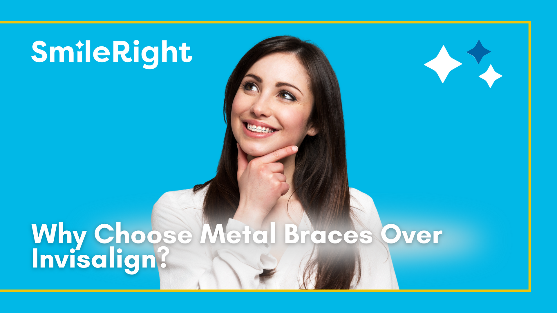 A woman is thinking about why choose metal braces over invisalign.