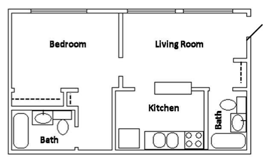 1 Bedroom 1 Bathroom Floorplan