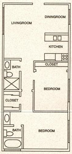 2 Bed 2 Bath Floorplan