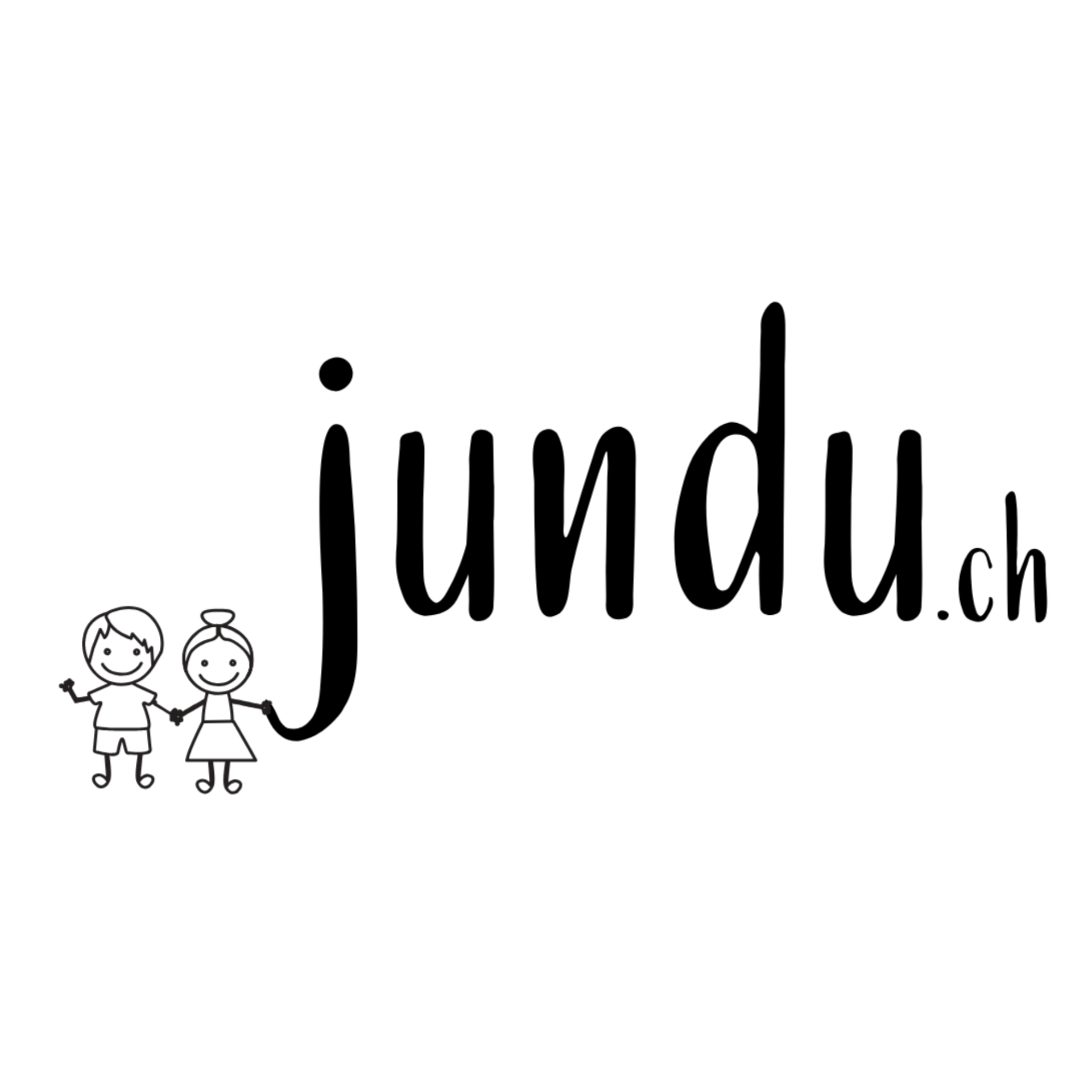 Logo von jundu.ch, Mädchen und Junge mit Schriftzug in weissem Kreis.