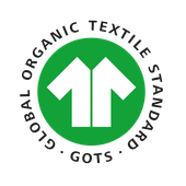 Logo GOTS-Zertifizierung, weisses Shirt auf grünem Kreis.