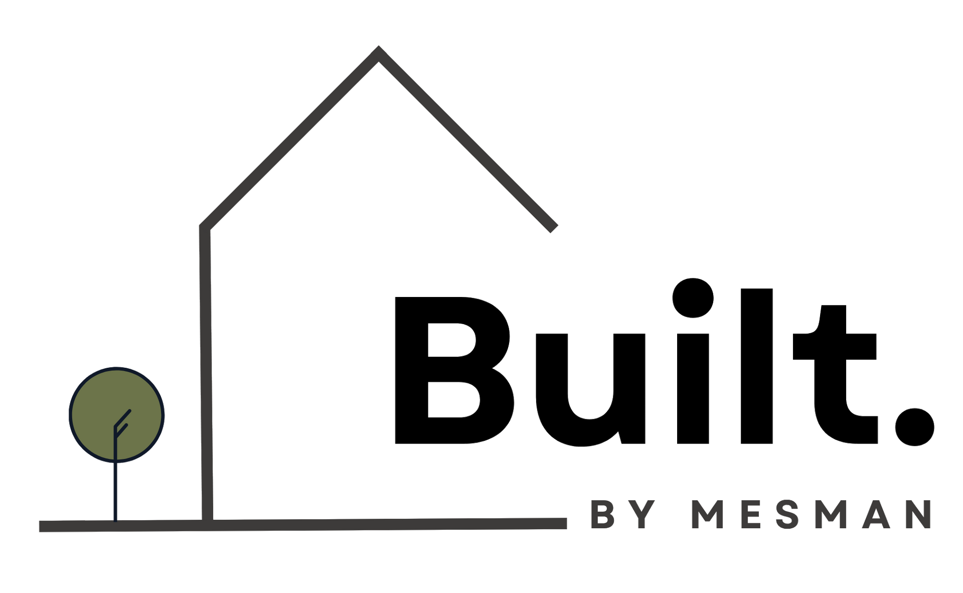 The logo for built by mesman shows a house and a tree.