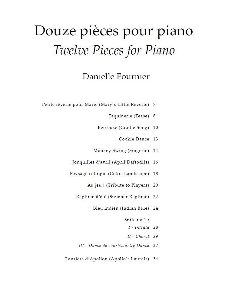 Une feuille de papier portant les mots « douze pièces pour piano douze pièces pour piano ».