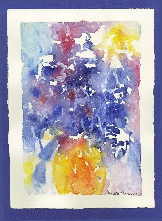 Une aquarelle de fleurs violettes et jaunes