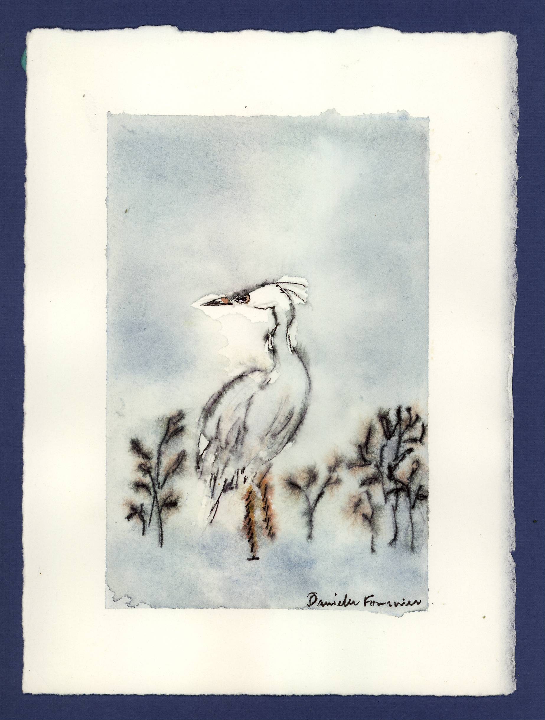 Une peinture d'un oiseau avec le nom Daniela écrit en bas