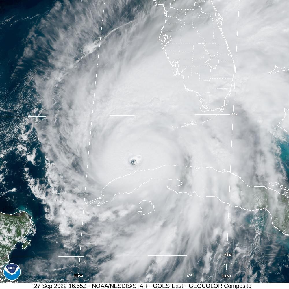 An aerial view of a hurricane in the ocean