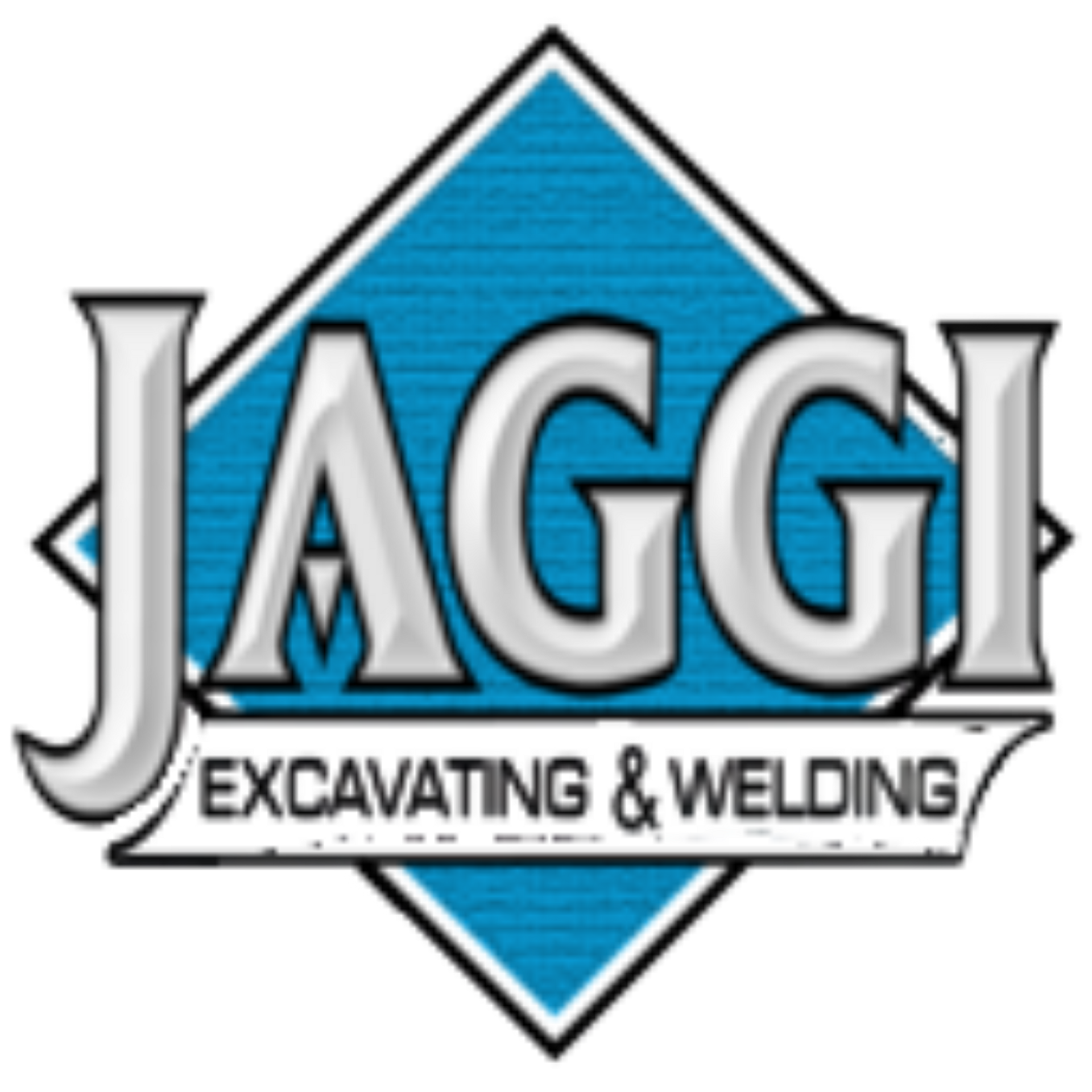 A diamond-shaped blue logo with silver metallic lettering reading