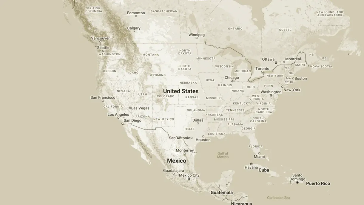 A map of the united states is shown in a sepia tone.