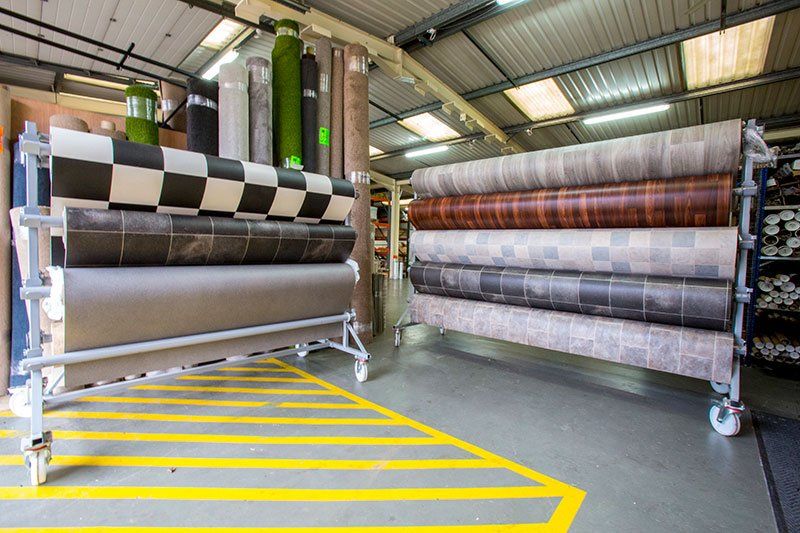 Rolls in County flooring & supplies warehouse