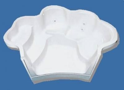 A white bowl on a blue background that looks like a chef 's hat