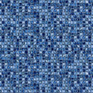 A seamless pattern of blue and white mosaic tiles.