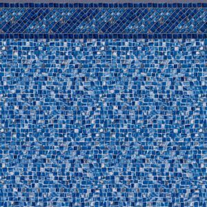 A close up of a blue mosaic tile wall in a swimming pool.
