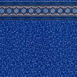 A close up of a blue swimming pool liner with a mosaic border.