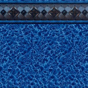 A close up of a blue swimming pool with a checkered border.