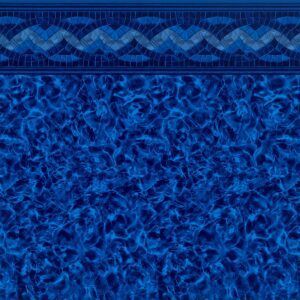 A close up of a blue carpet with a border.