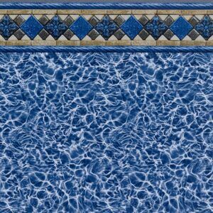 A close up of a swimming pool with a blue tile border.