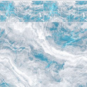 A close up of a blue and white tile wall.