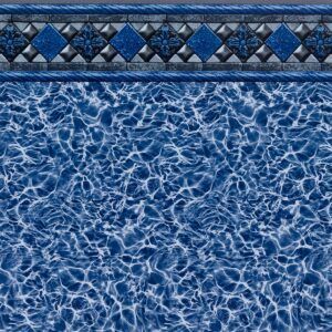 A close up of a swimming pool with a blue tile border.