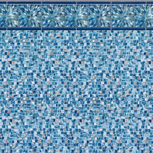 A swimming pool with a blue mosaic tile border.