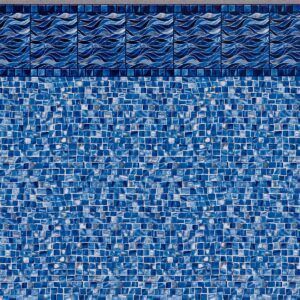 A close up of a blue tile wall in a swimming pool.
