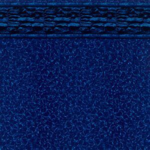 A close up of a blue pool liner with a stone border.