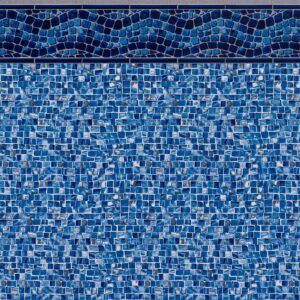 A close up of a blue mosaic tile wall.