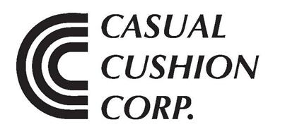A black and white logo for casual cushion corp.