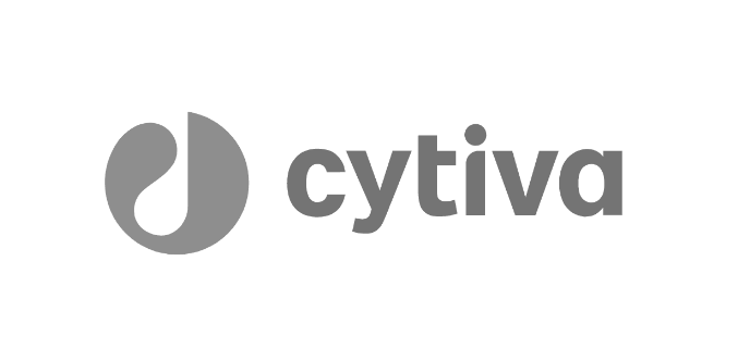 A black and white logo for cytiva on a white background.
