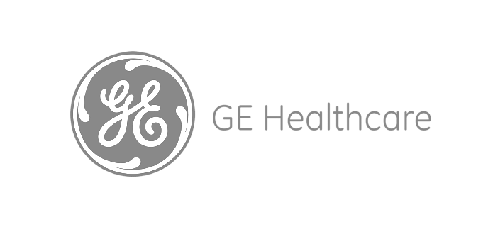 The logo for ge healthcare is a gray logo on a white background.