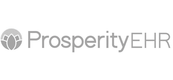 A black and white logo for prosperity ehr with a flower in the middle.