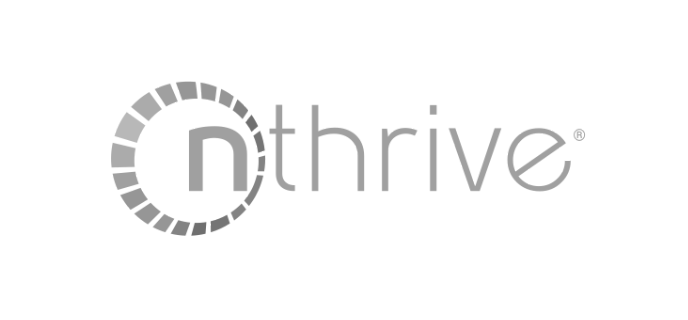 A black and white logo for nthrive on a white background.