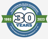 Logo for African-American Chamber of Commerce: Celebrating 30 years of empowering Black businesses, 1993-2023.