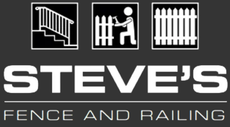 The logo for steve 's fence and railing shows a man standing next to a fence.
