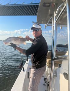 A man is holding a large fish on a boat.