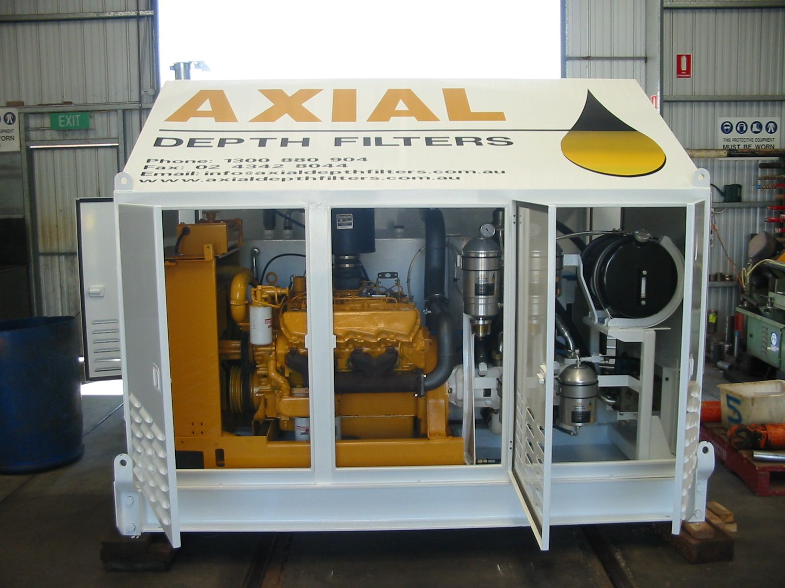 Axial depth filters has a yellow engine inside of it