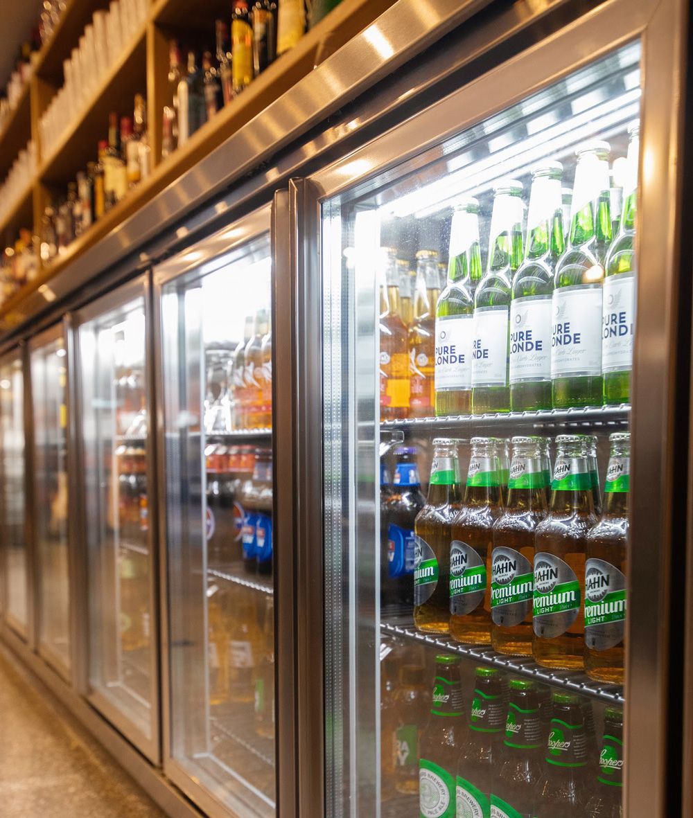 Alcoholic beverages being kept cool at the Stock Hotel Bottle shop
