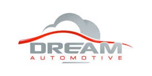 Dream Automotive logo with gray car silhouette and red swoosh over the text