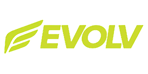 EVOLV logo in lime green with stylized wing icon