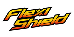 Stylized yellow-to-orange “Flexi Shield” logo with black outline and italic lettering