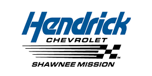 Hendrick Chevrolet Shawnee Mission logo in blue and black text with stylized stripes