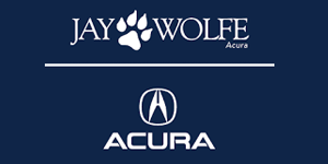 Jay Wolfe Acura dealership logo on a dark blue background with Acura emblem and text