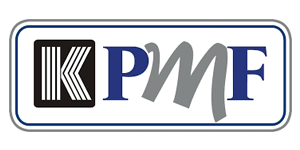 KPMF logo in blue, gray, and black inside a rounded rectangular border