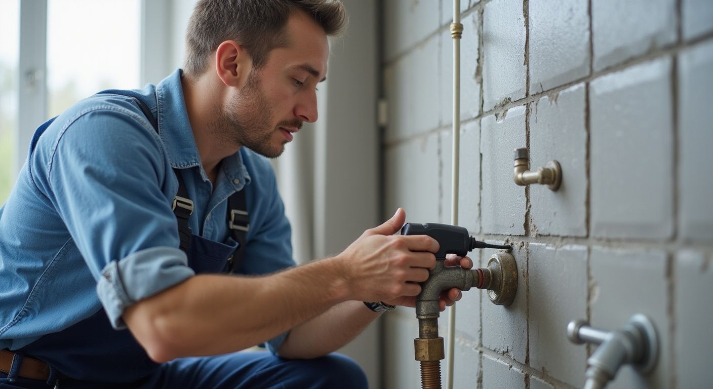 A wall with a lot of copper pipes coming out of it.