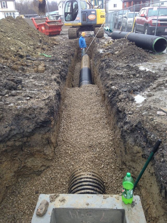 Man Working On Sewer Pipe — Cranesville, PA — Brandon C. Kennedy Construction & Excavating