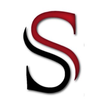 A red and black letter s on a white background