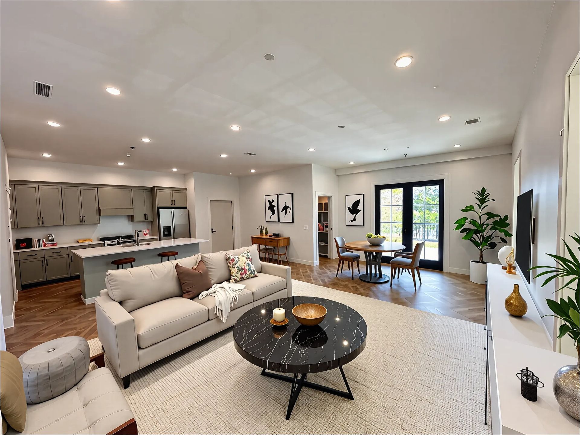 Modern photo of kitchen and kitchen island