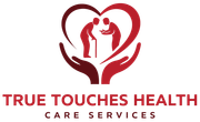 A red logo showing two figures inside a heart shape held by two hands, with the text "TRUE TOUCHES HEALTH CARE SERVICES".