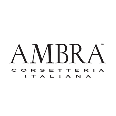 Logo AMBRA Corsetteria Italiana: testo nero su sfondo bianco.
